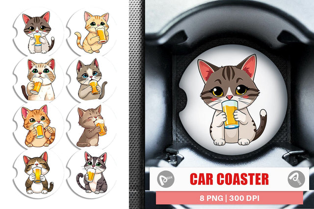 Car Coaster Cat Beer Day Sublimation artnoy 