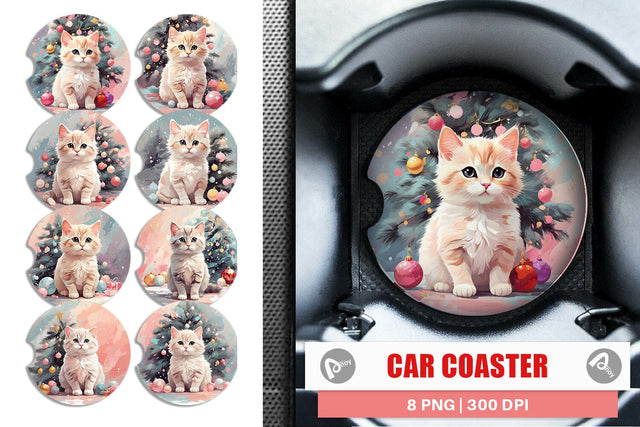 Car Coaster Cat Christmas Painting Sublimation artnoy 