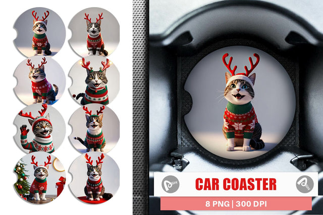 Car Coaster Cat Christmas Sublimation artnoy 