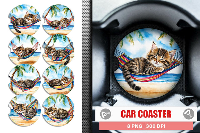 Car Coaster Cat in Summer Hammock Sublimation artnoy 