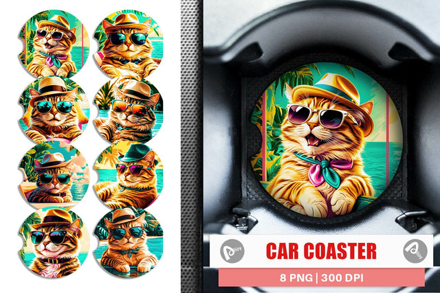 Car Coaster Cat in Summer Sublimation artnoy 