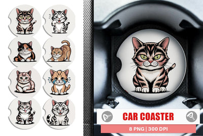 Car Coaster Cat Mood Expressions Sublimation artnoy 