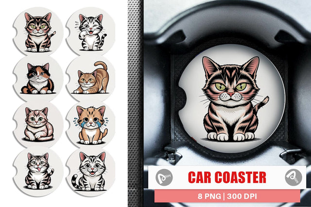 Car Coaster Cat Mood Expressions Sublimation artnoy 