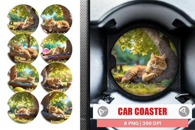 Car Coaster Cat on Summer Day Sublimation artnoy 