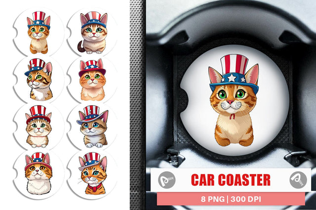 Car Coaster Cat Patriotic Sublimation artnoy 