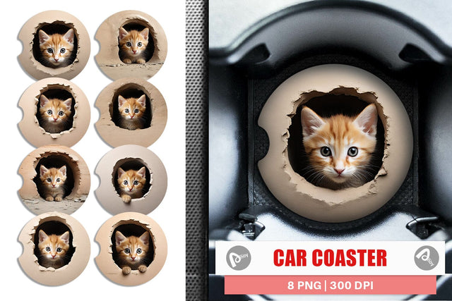 Car Coaster Cat Peeks from Wall Sublimation artnoy 