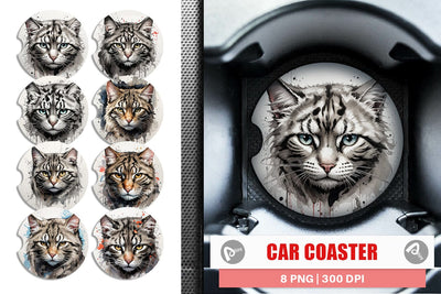 Car Coaster Cat Watercolor Ink Sublimation artnoy 