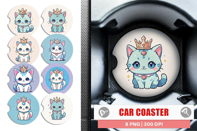 Car Coaster Cat Wearing Crown Sublimation artnoy 
