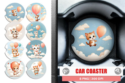 Car Coaster Cat With Balloon Sublimation artnoy 