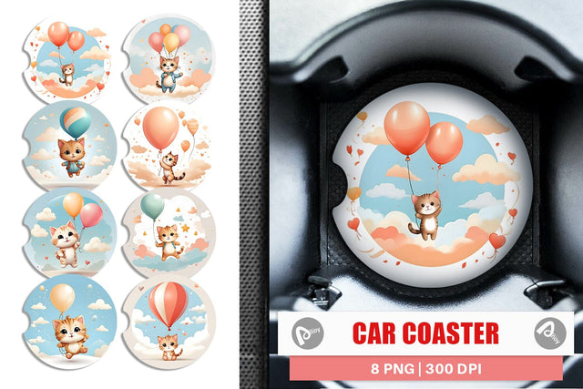 Car Coaster Cat With Balloon Sublimation artnoy 