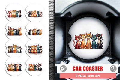 Car Coaster Cats Emotion Sublimation artnoy 