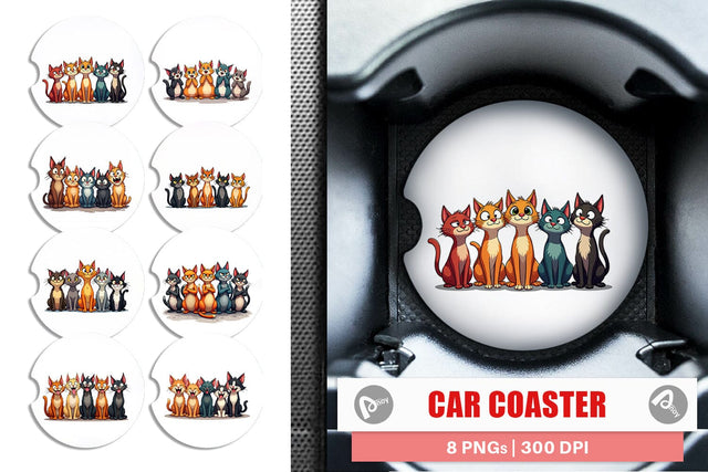 Car Coaster Cats Emotion Sublimation artnoy 
