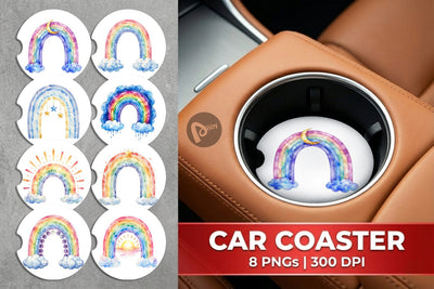 Car Coaster Celestial Boho Rainbow Sublimation artnoy 
