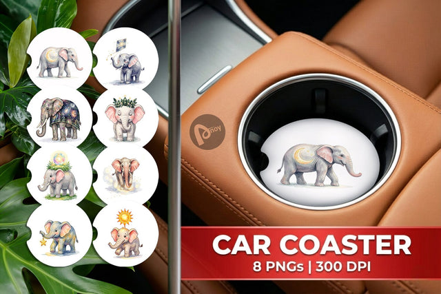 Car Coaster Celestial Night Elephant Watercolor Sublimation artnoy 