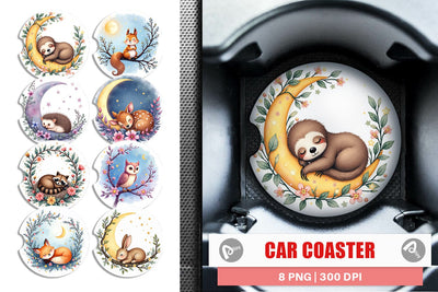 Car Coaster Celestial Watercolor Animals Sublimation artnoy 