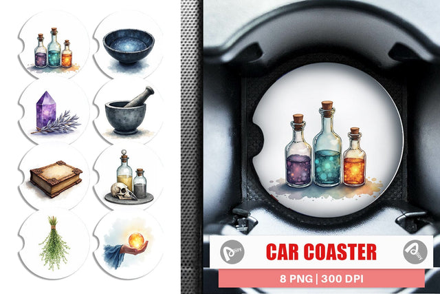 Car Coaster Celestial Witchy Apothecary Sublimation artnoy 