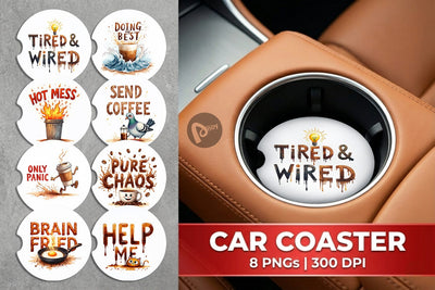 Car Coaster Chaos Caffeine Sarcastic Quotes Sublimation artnoy 