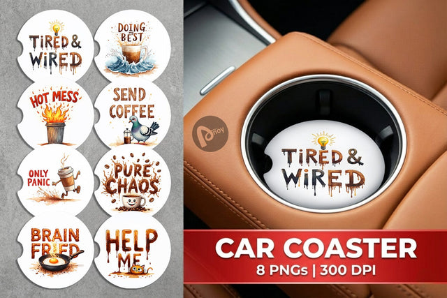 Car Coaster Chaos Caffeine Sarcastic Quotes Sublimation artnoy 