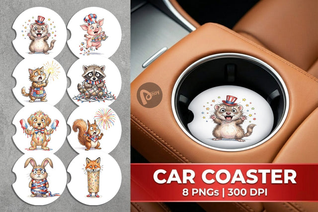 Car Coaster Chaotic 4th of July Animal Sublimation artnoy 