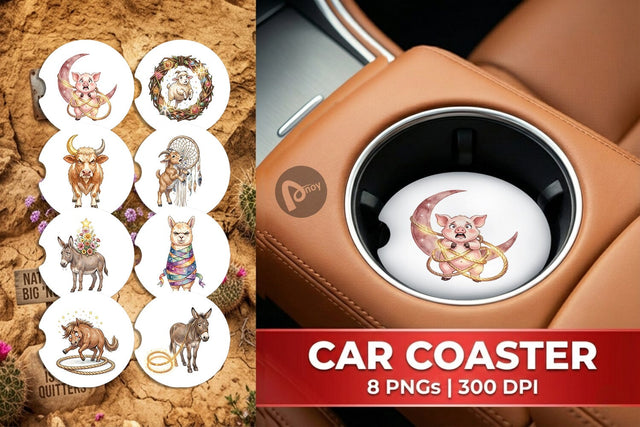Car Coaster Chaotic Celestial Western Watercolor Sublimation artnoy 