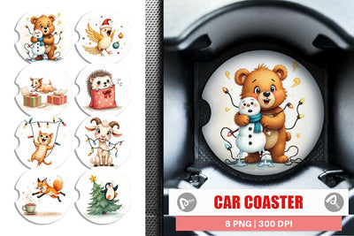 Car Coaster Chaotic Christmas Animals Sublimation artnoy 