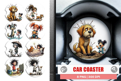 Car Coaster Chaotic Girl Dog Sublimation artnoy 