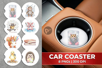 Car Coaster Chaotic School Animal Watercolor Sublimation artnoy 