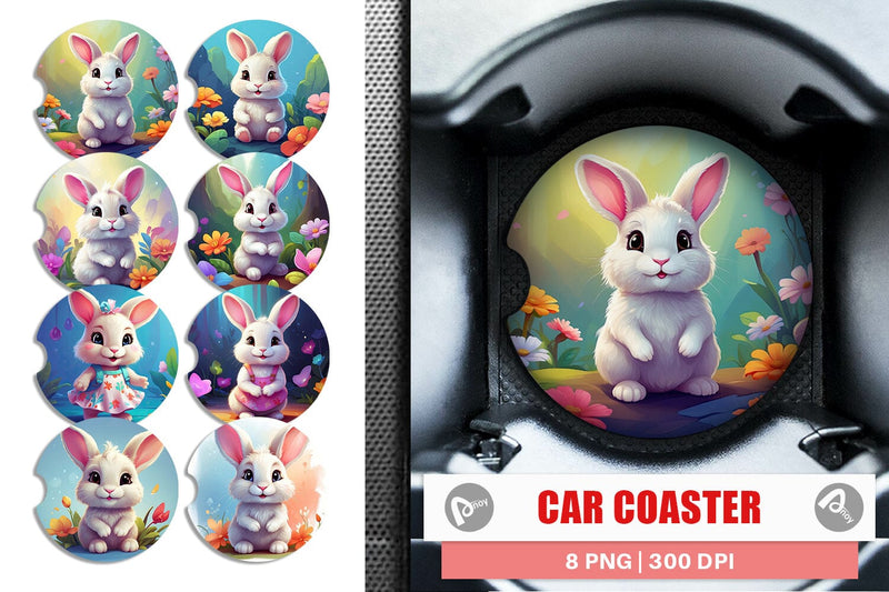 Car Coaster Charming Baby Bunny Sublimation artnoy 