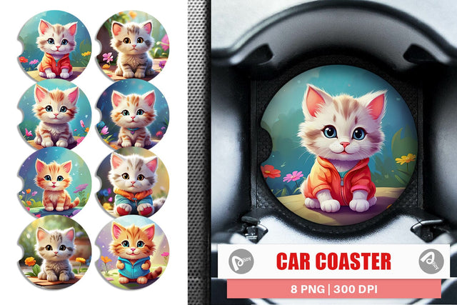 Car Coaster Charming Baby Cat Sublimation artnoy 