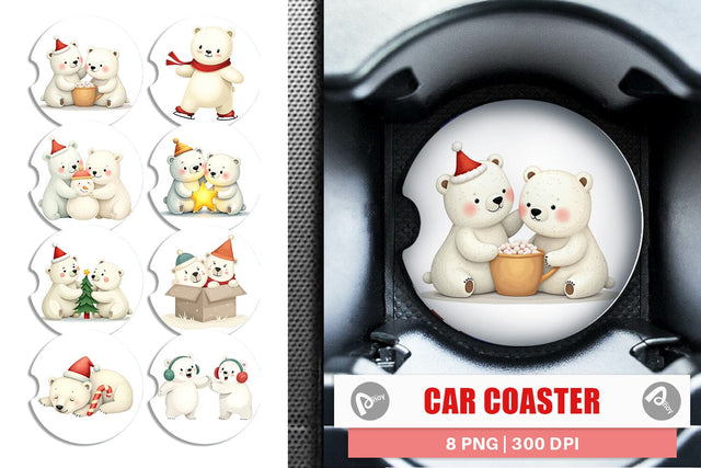 Car Coaster Charming Polar Bears Sublimation artnoy 