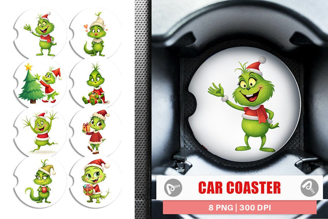 Car Coaster Cheerful Baby Grinch Sublimation artnoy 