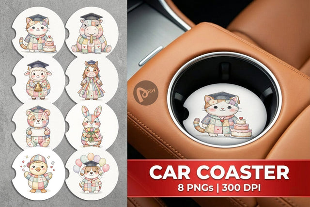 Car Coaster Cheerful Graduation Party Patchwork Sublimation artnoy 