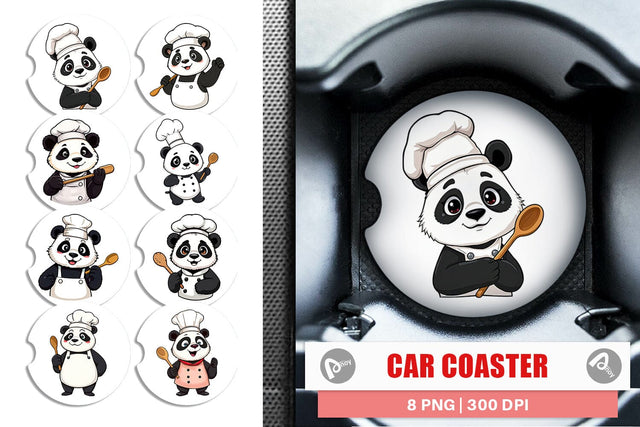 Car Coaster Chef Panda Sublimation artnoy 