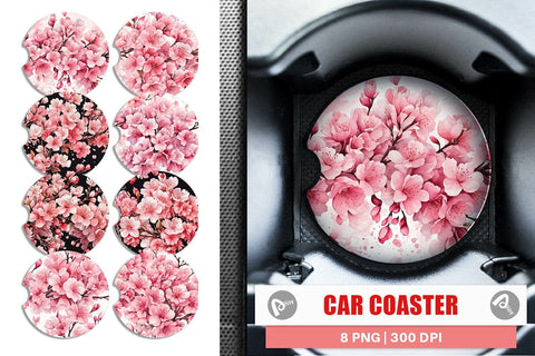 Car Coaster Cherry Blossom Pattern Sublimation artnoy 