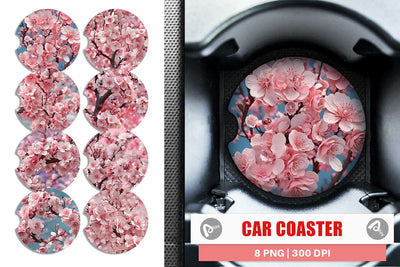 Car Coaster Cherry Blossoms Pattern Sublimation artnoy 