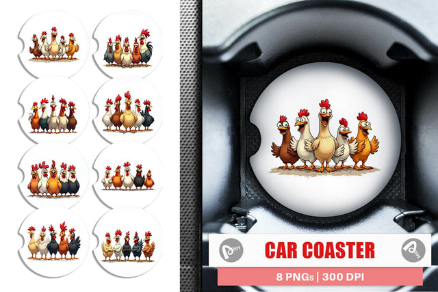 Car Coaster Chicken Emotion Sublimation artnoy 