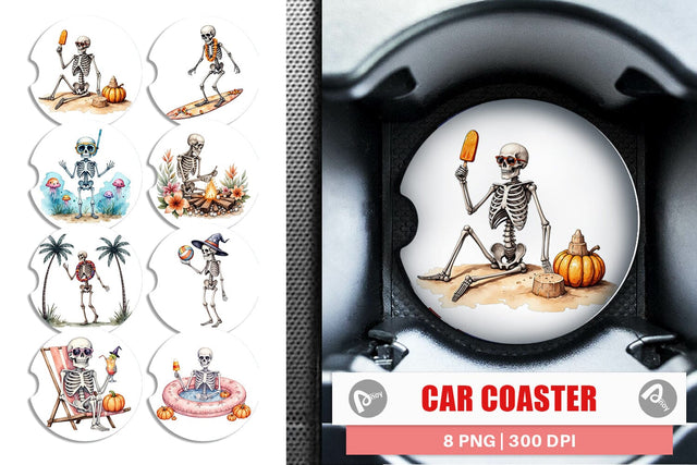 Car Coaster Chill Summer Skeletons Sublimation artnoy 