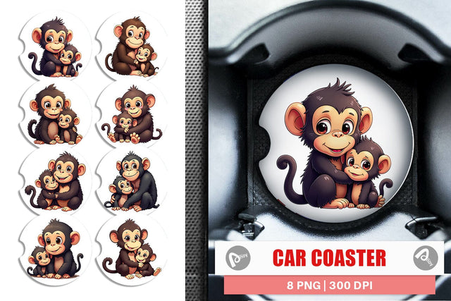 Car Coaster Chimpanzee Mother's Day Sublimation artnoy 