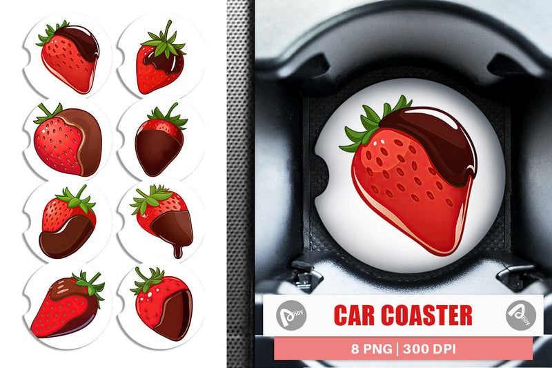 Car Coaster Chocolate Dipped Strawberry Sublimation artnoy 