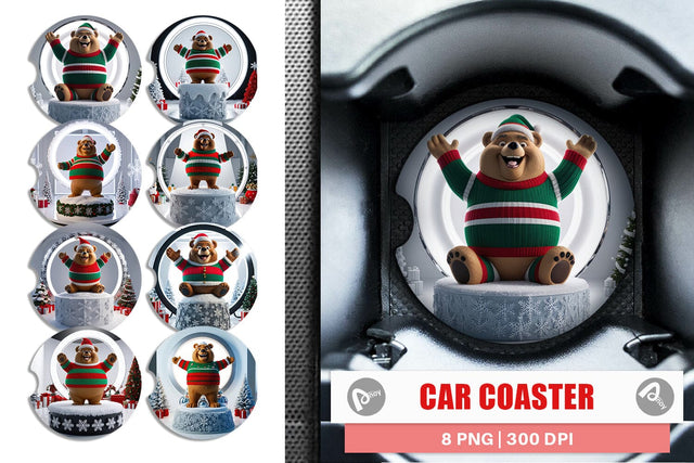 Car Coaster Christmas Bear Sublimation artnoy 