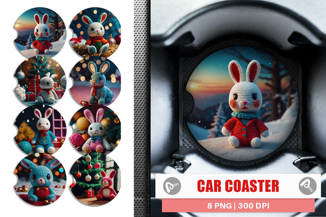 Car Coaster Christmas Crochet Bunny Sublimation artnoy 