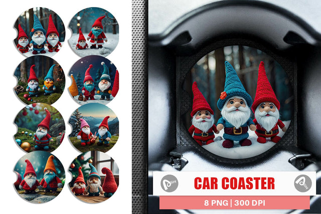 Car Coaster Christmas Crochet Gnomes Sublimation artnoy 