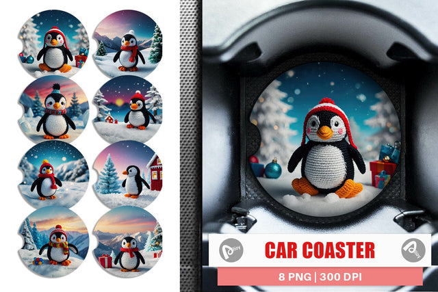 Car Coaster Christmas Crochet Penguin Sublimation artnoy 