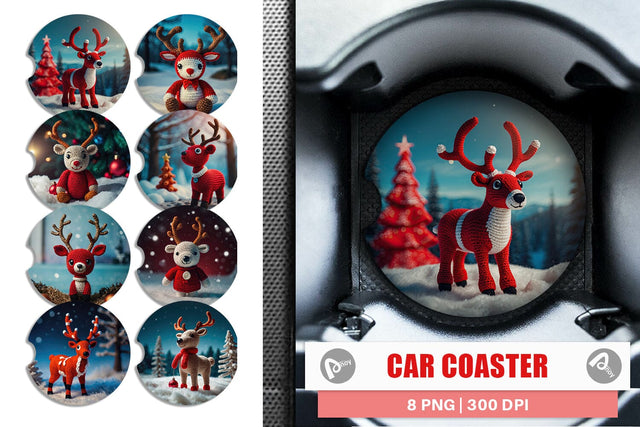 Car Coaster Christmas Crochet Rudolph Sublimation artnoy 
