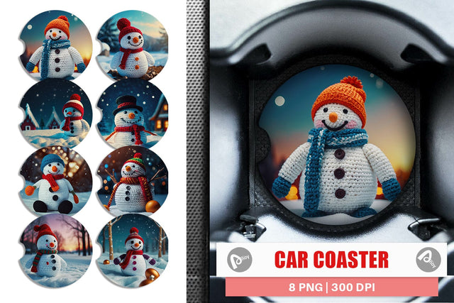 Car Coaster Christmas Crochet Snowman Sublimation artnoy 