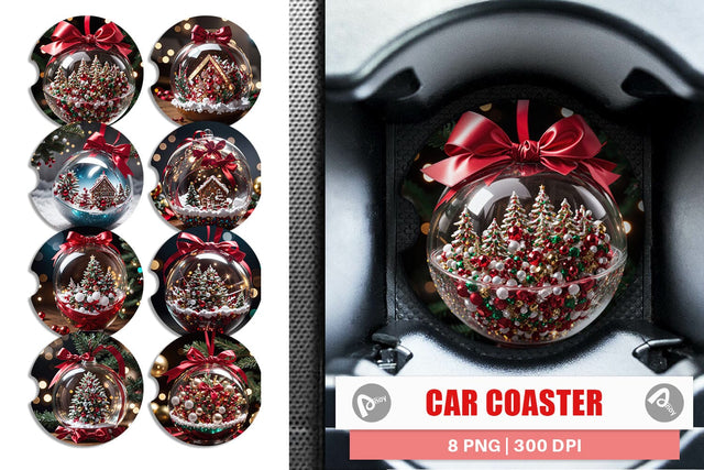 Car Coaster Christmas Glass Ball Sublimation artnoy 