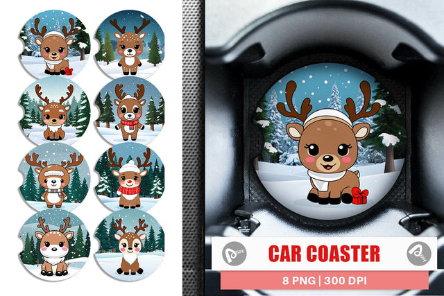 Car Coaster Christmas Kawaii Reindeer Sublimation artnoy 