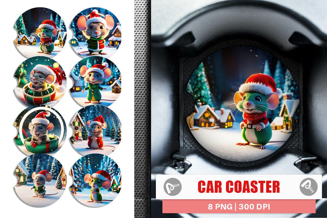 Car Coaster Christmas Mouse Sublimation artnoy 