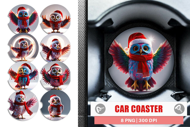 Car Coaster Christmas Owl Sublimation artnoy 