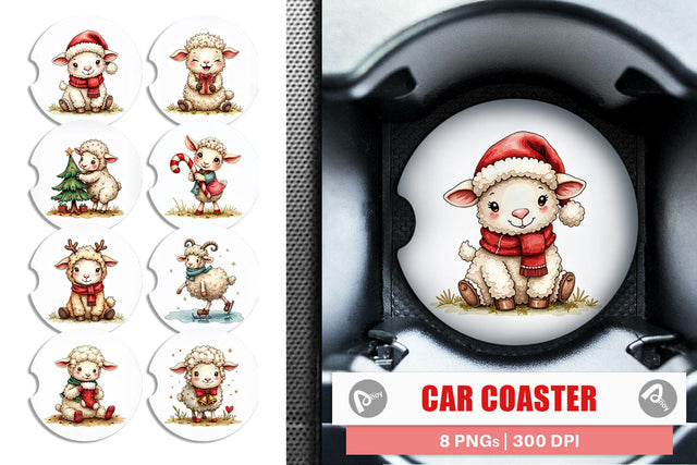 Car Coaster Christmas Patchwork Sheep Sublimation artnoy 